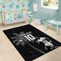 Custom Fiji Rugby Pacific Champions 2024 Area Rug Anniversary 7 Titles - Fijians Rugby and Tapa Hibiscus Black Art LT03 - Polynesian Pride