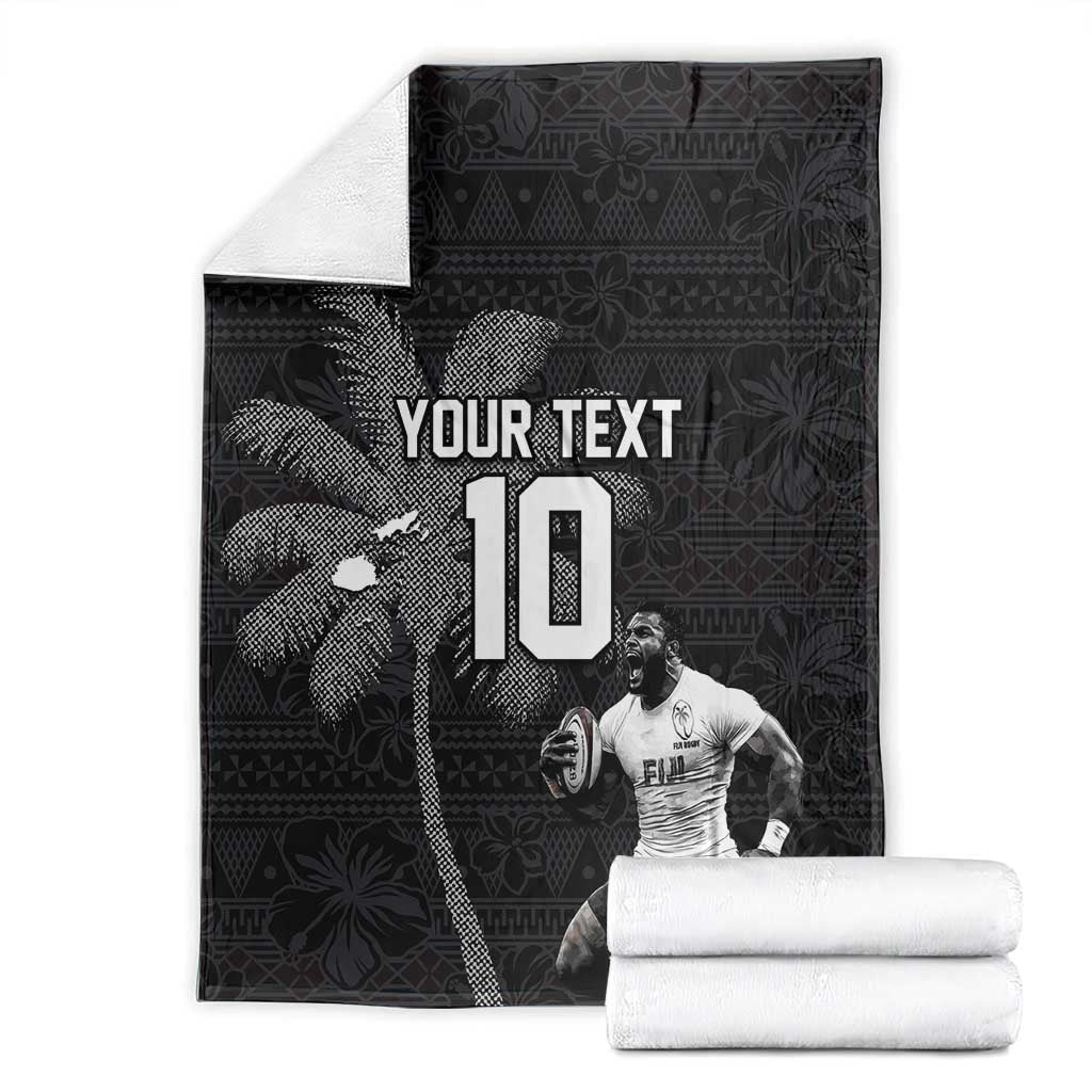 Custom Fiji Rugby Pacific Champions 2024 Blanket Anniversary 7 Titles - Fijians Rugby and Tapa Hibiscus Black Art LT03 - Polynesian Pride