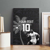 Custom Fiji Rugby Pacific Champions 2024 Canvas Wall Art Anniversary 7 Titles - Fijians Rugby and Tapa Hibiscus Black Art LT03 - Polynesian Pride
