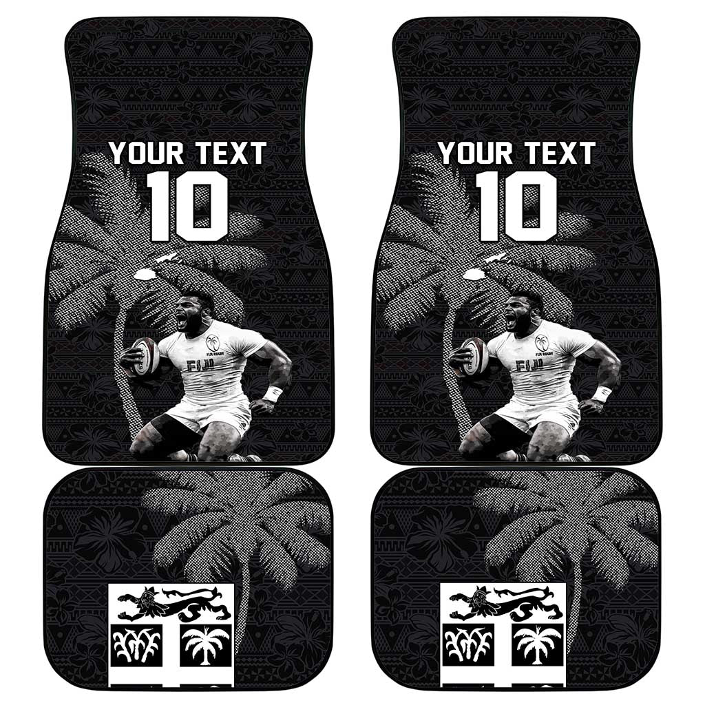 Custom Fiji Rugby Pacific Champions 2024 Car Mats Anniversary 7 Titles - Fijians Rugby and Tapa Hibiscus Black Art LT03 - Polynesian Pride