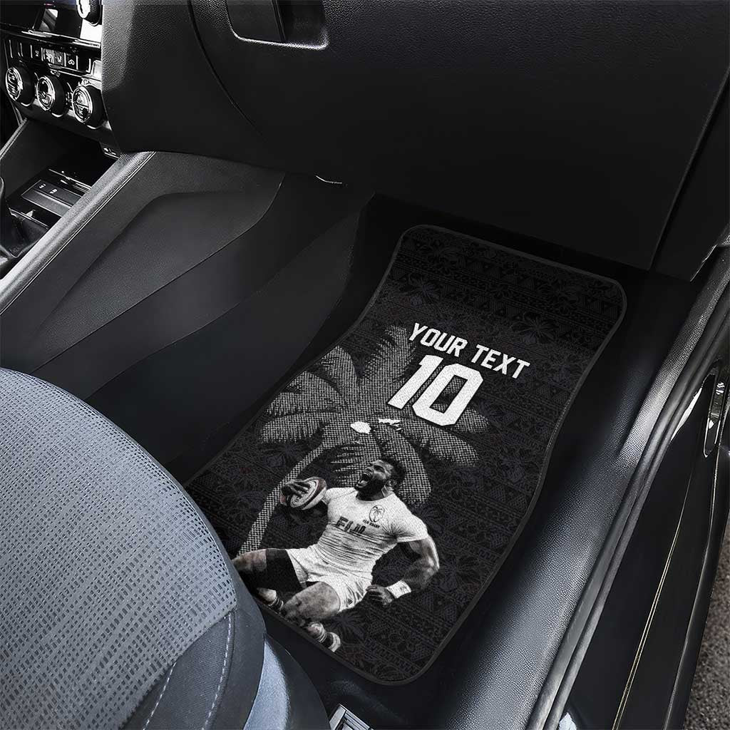 Custom Fiji Rugby Pacific Champions 2024 Car Mats Anniversary 7 Titles - Fijians Rugby and Tapa Hibiscus Black Art LT03 - Polynesian Pride