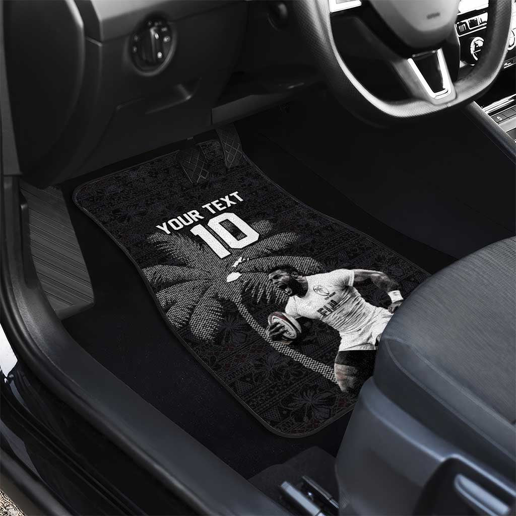 Custom Fiji Rugby Pacific Champions 2024 Car Mats Anniversary 7 Titles - Fijians Rugby and Tapa Hibiscus Black Art LT03 - Polynesian Pride