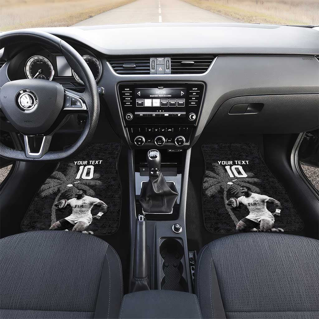 Custom Fiji Rugby Pacific Champions 2024 Car Mats Anniversary 7 Titles - Fijians Rugby and Tapa Hibiscus Black Art LT03 Set 2pcs - Front Black - Polynesian Pride