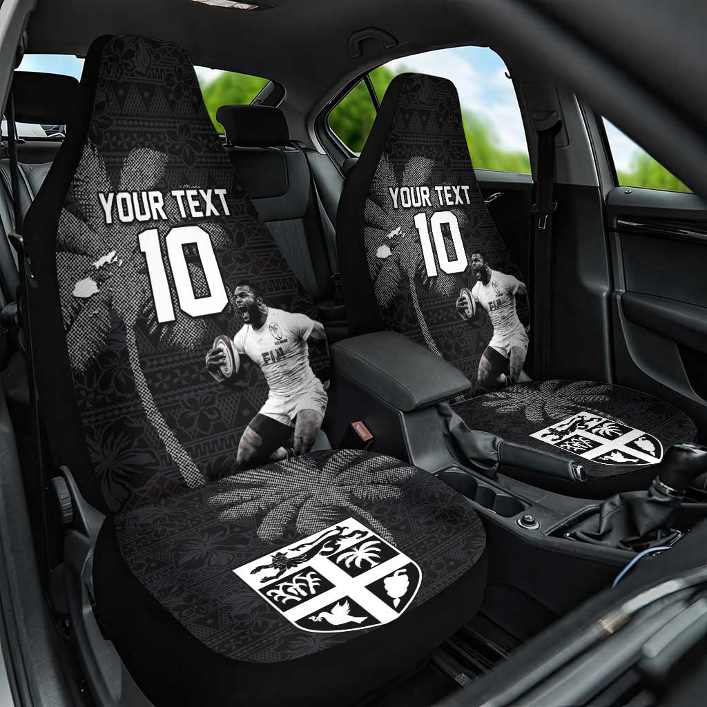 Custom Fiji Rugby Pacific Champions 2024 Car Seat Cover Anniversary 7 Titles - Fijians Rugby and Tapa Hibiscus Black Art LT03 One Size Black - Polynesian Pride