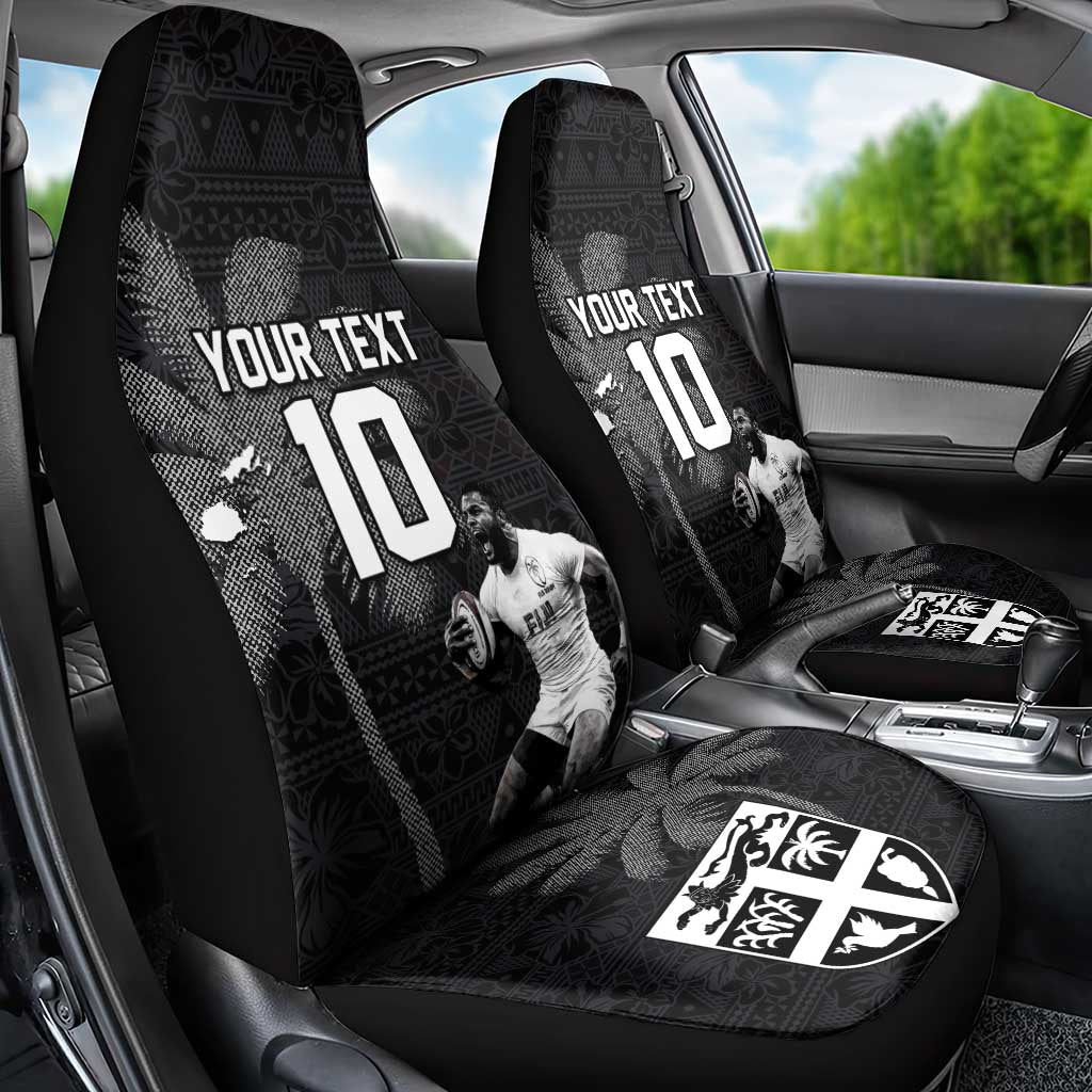 Custom Fiji Rugby Pacific Champions 2024 Car Seat Cover Anniversary 7 Titles - Fijians Rugby and Tapa Hibiscus Black Art LT03 - Polynesian Pride