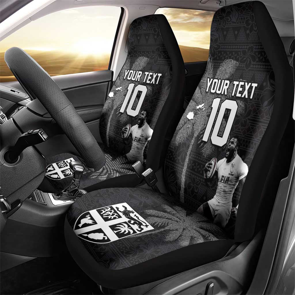 Custom Fiji Rugby Pacific Champions 2024 Car Seat Cover Anniversary 7 Titles - Fijians Rugby and Tapa Hibiscus Black Art LT03 - Polynesian Pride