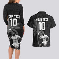 Custom Fiji Rugby Pacific Champions 2024 Couples Matching Long Sleeve Bodycon Dress and Hawaiian Shirt Anniversary 7 Titles - Fijians Rugby and Tapa Hibiscus Black Art LT03 - Polynesian Pride