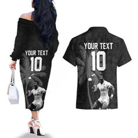 Custom Fiji Rugby Pacific Champions 2024 Couples Matching Off The Shoulder Long Sleeve Dress and Hawaiian Shirt Anniversary 7 Titles - Fijians Rugby and Tapa Hibiscus Black Art LT03 - Polynesian Pride