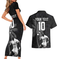 Custom Fiji Rugby Pacific Champions 2024 Couples Matching Short Sleeve Bodycon Dress and Hawaiian Shirt Anniversary 7 Titles - Fijians Rugby and Tapa Hibiscus Black Art LT03 - Polynesian Pride
