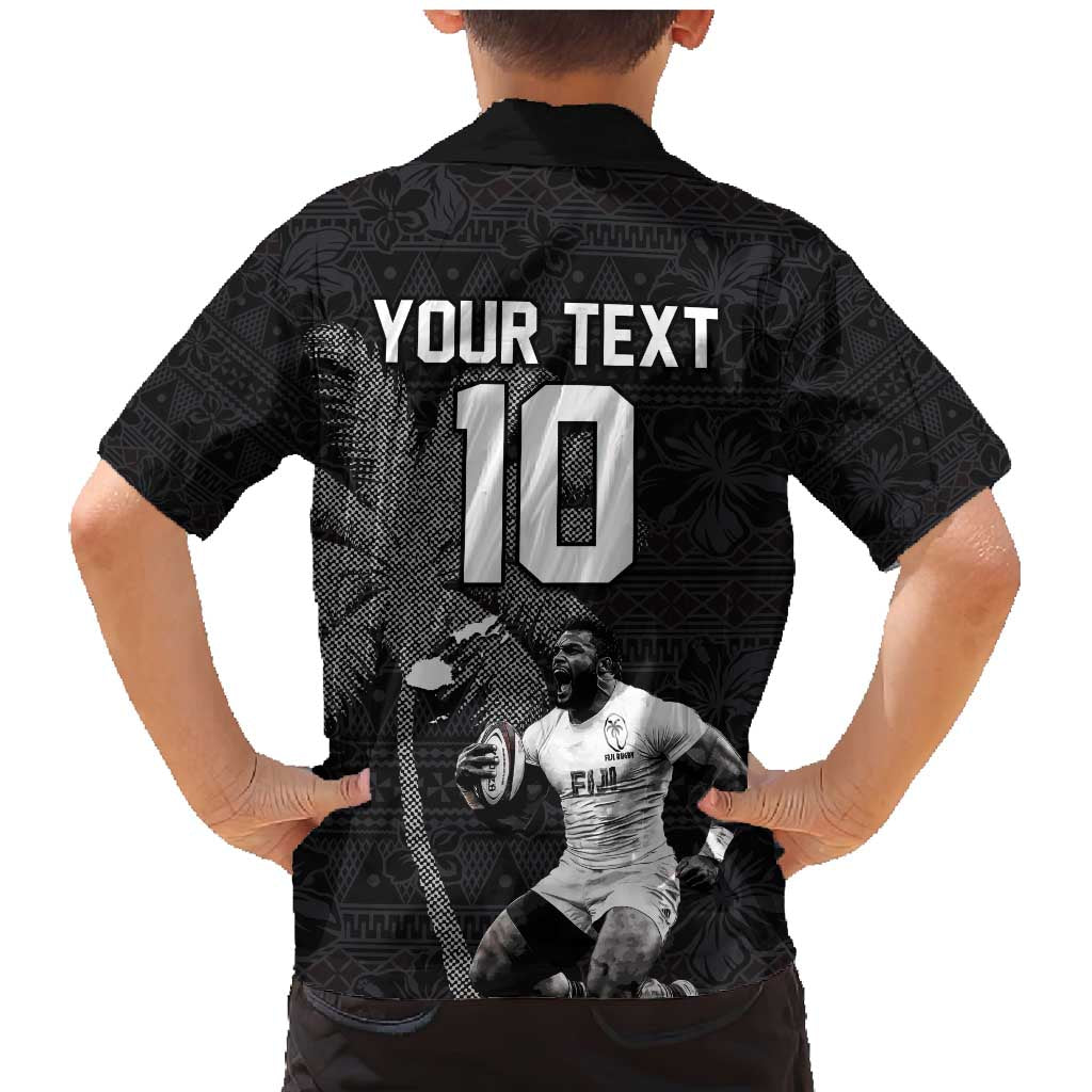 Custom Fiji Rugby Pacific Champions 2024 Family Matching Mermaid Dress and Hawaiian Shirt Anniversary 7 Titles - Fijians Rugby and Tapa Hibiscus Black Art LT03 - Polynesian Pride
