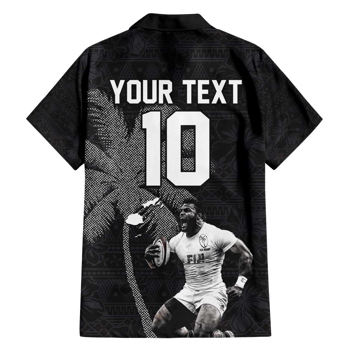 Custom Fiji Rugby Pacific Champions 2024 Family Matching Off The Shoulder Long Sleeve Dress and Hawaiian Shirt Anniversary 7 Titles - Fijians Rugby and Tapa Hibiscus Black Art LT03 - Polynesian Pride