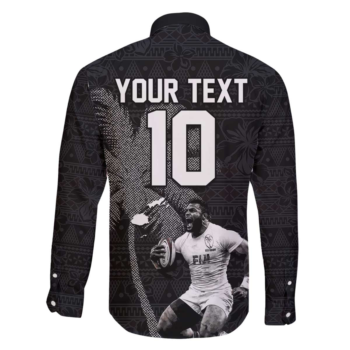 Custom Fiji Rugby Pacific Champions 2024 Family Matching Off The Shoulder Long Sleeve Dress and Hawaiian Shirt Anniversary 7 Titles - Fijians Rugby and Tapa Hibiscus Black Art LT03 - Polynesian Pride