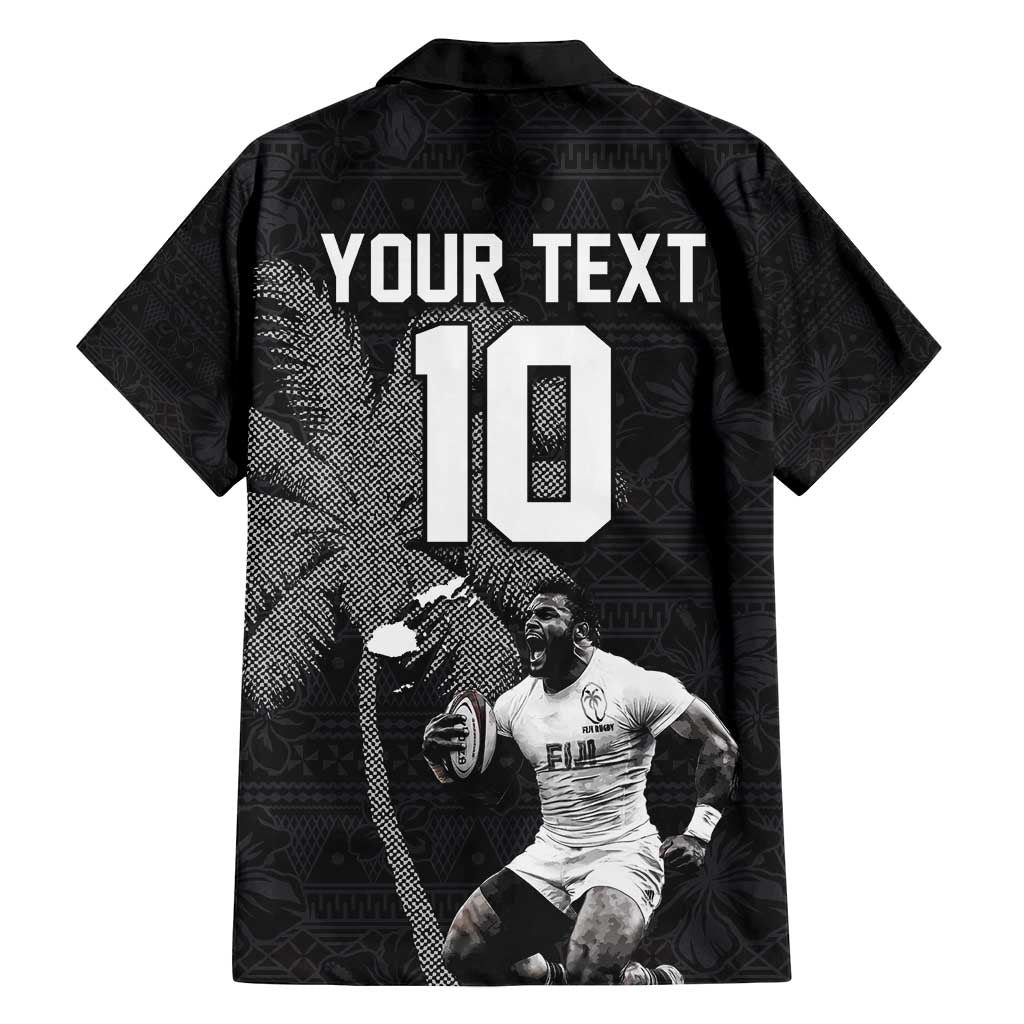 Custom Fiji Rugby Pacific Champions 2024 Family Matching Off Shoulder Short Dress and Hawaiian Shirt Anniversary 7 Titles - Fijians Rugby and Tapa Hibiscus Black Art LT03 - Polynesian Pride