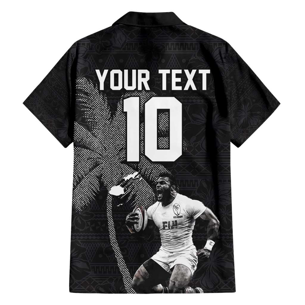 Custom Fiji Rugby Pacific Champions 2024 Family Matching Short Sleeve Bodycon Dress and Hawaiian Shirt Anniversary 7 Titles - Fijians Rugby and Tapa Hibiscus Black Art LT03 - Polynesian Pride