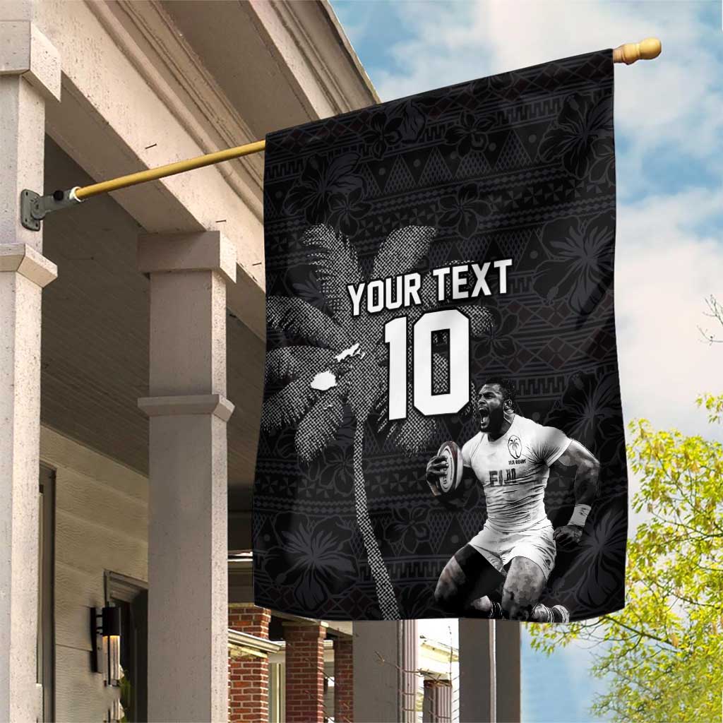 Custom Fiji Rugby Pacific Champions 2024 Garden Flag Anniversary 7 Titles - Fijians Rugby and Tapa Hibiscus Black Art LT03 House Flag Black - Polynesian Pride