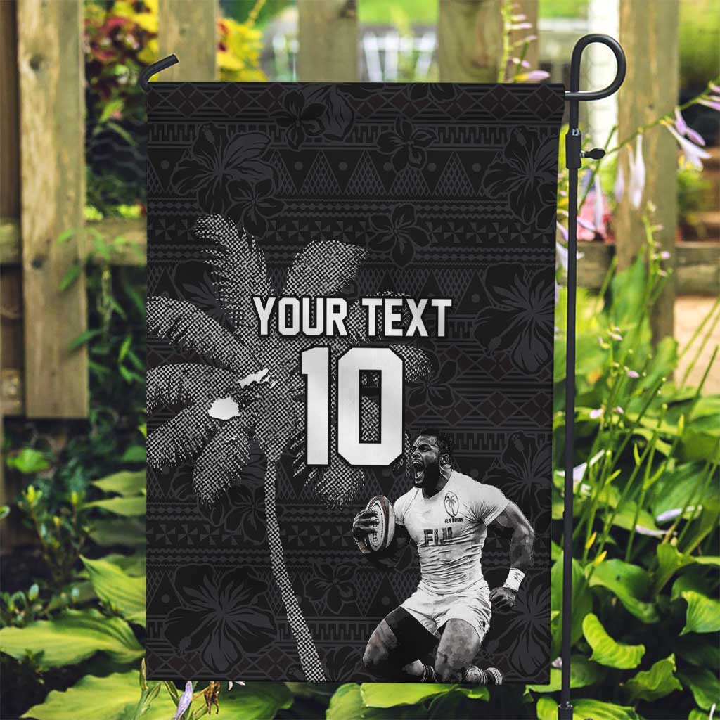 Custom Fiji Rugby Pacific Champions 2024 Garden Flag Anniversary 7 Titles - Fijians Rugby and Tapa Hibiscus Black Art LT03 Garden Flag Black - Polynesian Pride