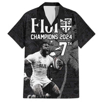 Custom Fiji Rugby Pacific Champions 2024 Hawaiian Shirt Anniversary 7 Titles - Fijians Rugby and Tapa Hibiscus Black Art LT03 Black - Polynesian Pride