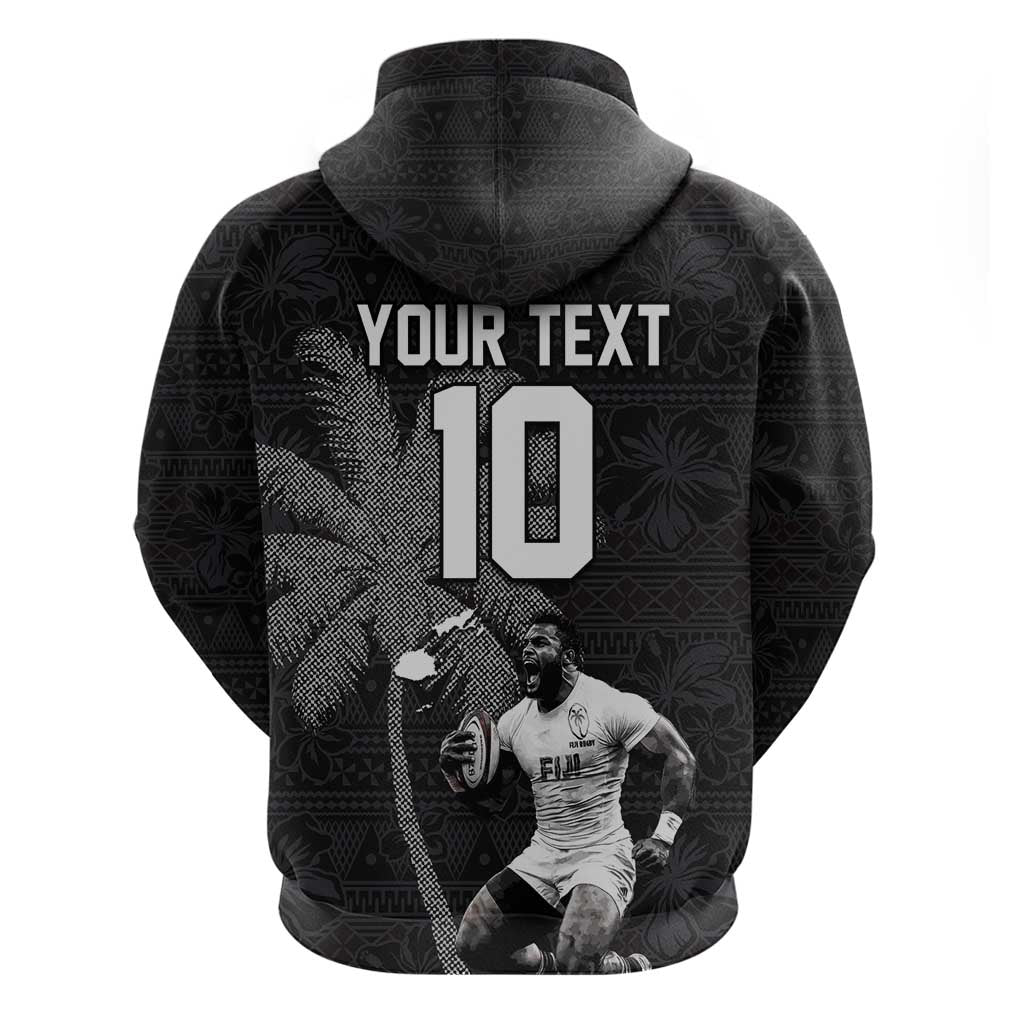 Custom Fiji Rugby Pacific Champions 2024 Hoodie Anniversary 7 Titles - Fijians Rugby and Tapa Hibiscus Black Art LT03 - Polynesian Pride