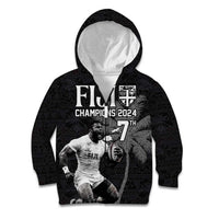 Custom Fiji Rugby Pacific Champions 2024 Kid Hoodie Anniversary 7 Titles - Fijians Rugby and Tapa Hibiscus Black Art LT03 Zip Hoodie Black - Polynesian Pride