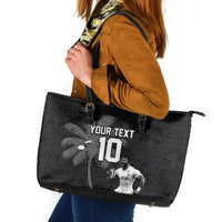 Custom Fiji Rugby Pacific Champions 2024 Leather Tote Bag Anniversary 7 Titles - Fijians Rugby and Tapa Hibiscus Black Art LT03 Black - Polynesian Pride