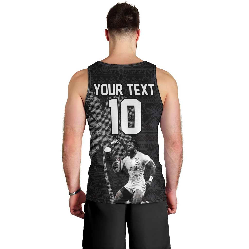 Custom Fiji Rugby Pacific Champions 2024 Men Tank Top Anniversary 7 Titles - Fijians Rugby and Tapa Hibiscus Black Art LT03 - Polynesian Pride