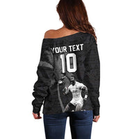 Custom Fiji Rugby Pacific Champions 2024 Off Shoulder Sweater Anniversary 7 Titles - Fijians Rugby and Tapa Hibiscus Black Art LT03 - Polynesian Pride