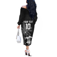 Custom Fiji Rugby Pacific Champions 2024 Off The Shoulder Long Sleeve Dress Anniversary 7 Titles - Fijians Rugby and Tapa Hibiscus Black Art LT03 - Polynesian Pride