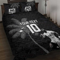 Custom Fiji Rugby Pacific Champions 2024 Quilt Bed Set Anniversary 7 Titles - Fijians Rugby and Tapa Hibiscus Black Art LT03 Black - Polynesian Pride