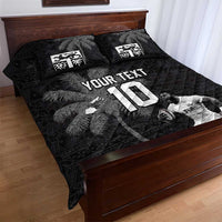 Custom Fiji Rugby Pacific Champions 2024 Quilt Bed Set Anniversary 7 Titles - Fijians Rugby and Tapa Hibiscus Black Art LT03 - Polynesian Pride