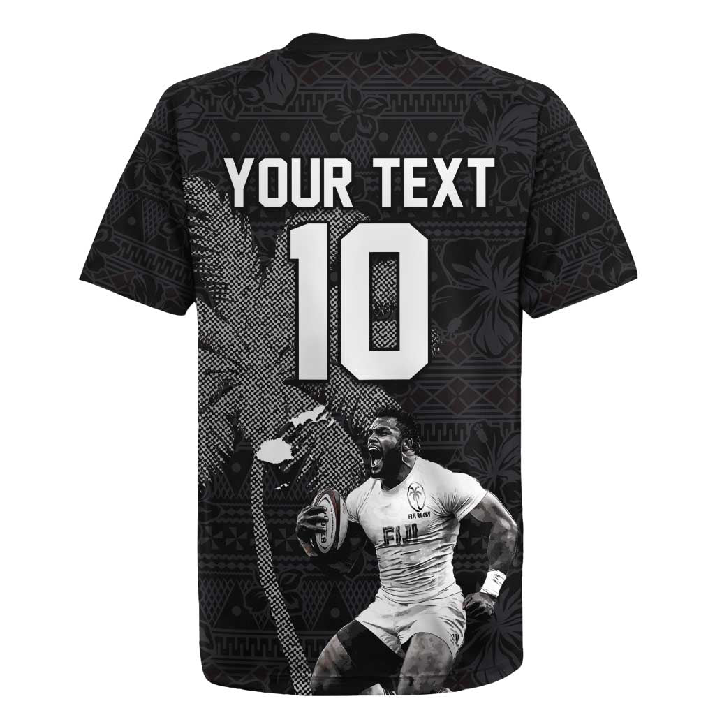 Custom Fiji Rugby Pacific Champions 2024 Rugby Jersey Anniversary 7 Titles - Fijians Rugby and Tapa Hibiscus Black Art LT03 - Polynesian Pride