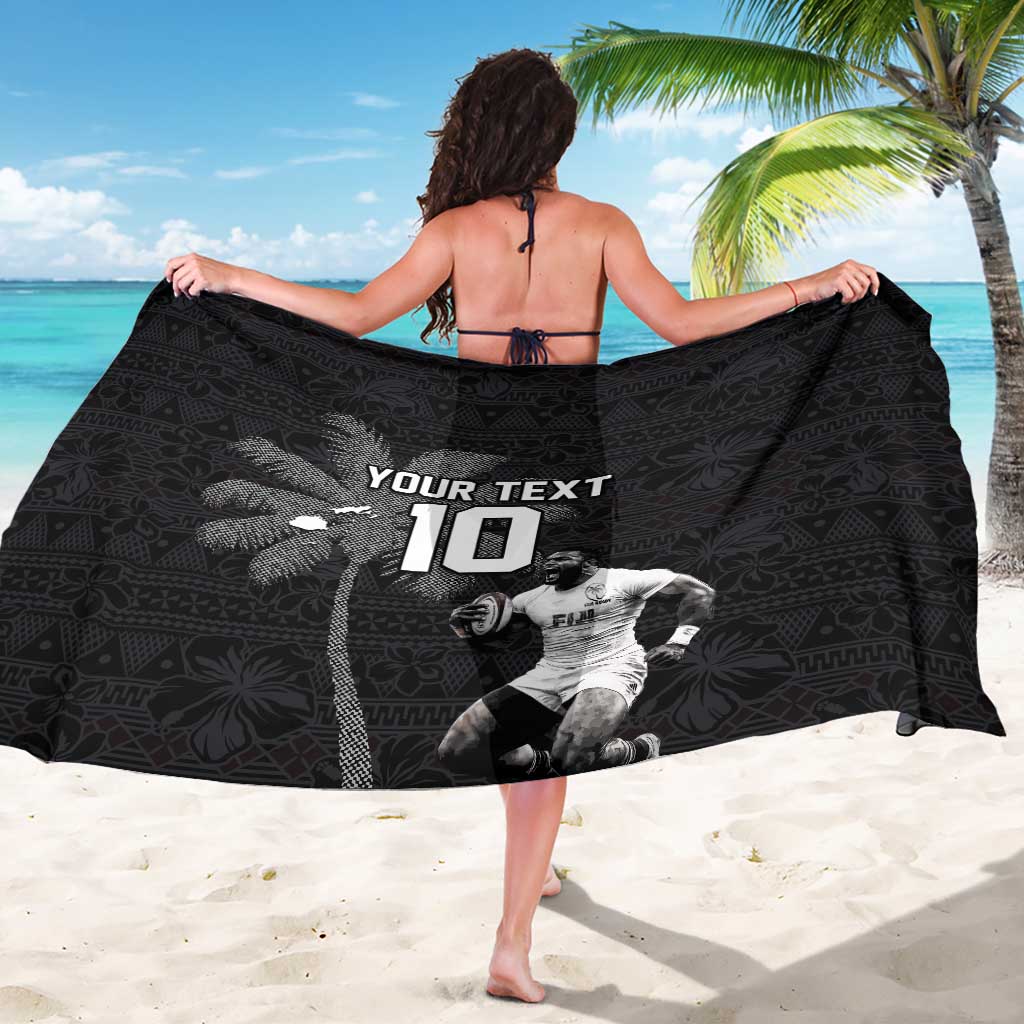 Custom Fiji Rugby Pacific Champions 2024 Sarong Anniversary 7 Titles - Fijians Rugby and Tapa Hibiscus Black Art LT03 - Polynesian Pride