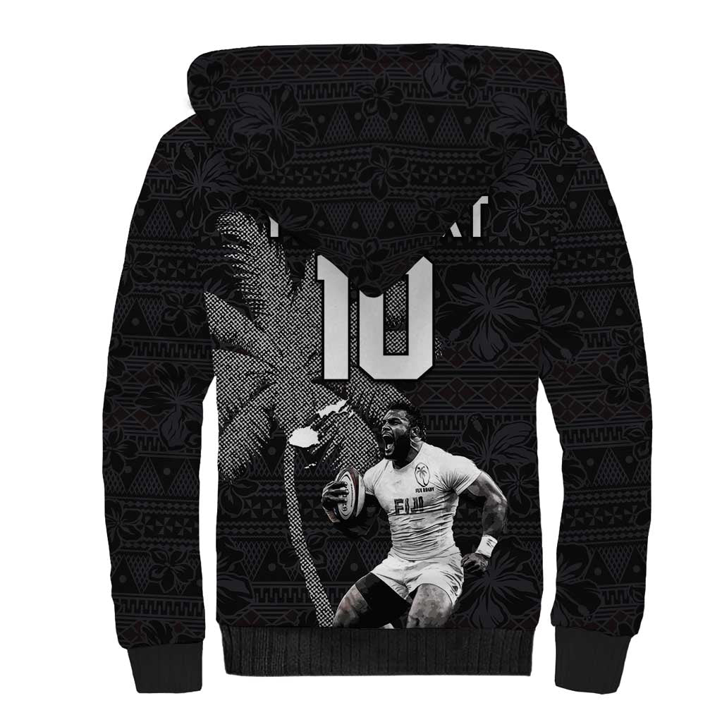 Custom Fiji Rugby Pacific Champions 2024 Sherpa Hoodie Anniversary 7 Titles - Fijians Rugby and Tapa Hibiscus Black Art LT03 - Polynesian Pride