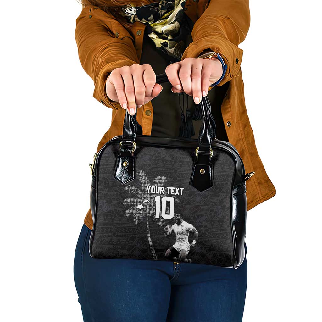 Custom Fiji Rugby Pacific Champions 2024 Shoulder Handbag Anniversary 7 Titles - Fijians Rugby and Tapa Hibiscus Black Art LT03 One Size Black - Polynesian Pride