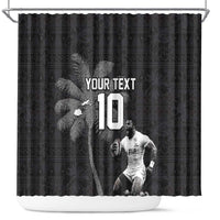 Custom Fiji Rugby Pacific Champions 2024 Shower Curtain Anniversary 7 Titles - Fijians Rugby and Tapa Hibiscus Black Art LT03 Black - Polynesian Pride