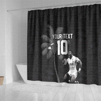 Custom Fiji Rugby Pacific Champions 2024 Shower Curtain Anniversary 7 Titles - Fijians Rugby and Tapa Hibiscus Black Art LT03 - Polynesian Pride