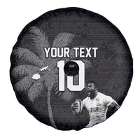 Custom Fiji Rugby Pacific Champions 2024 Spare Tire Cover Anniversary 7 Titles - Fijians Rugby and Tapa Hibiscus Black Art LT03 - Polynesian Pride