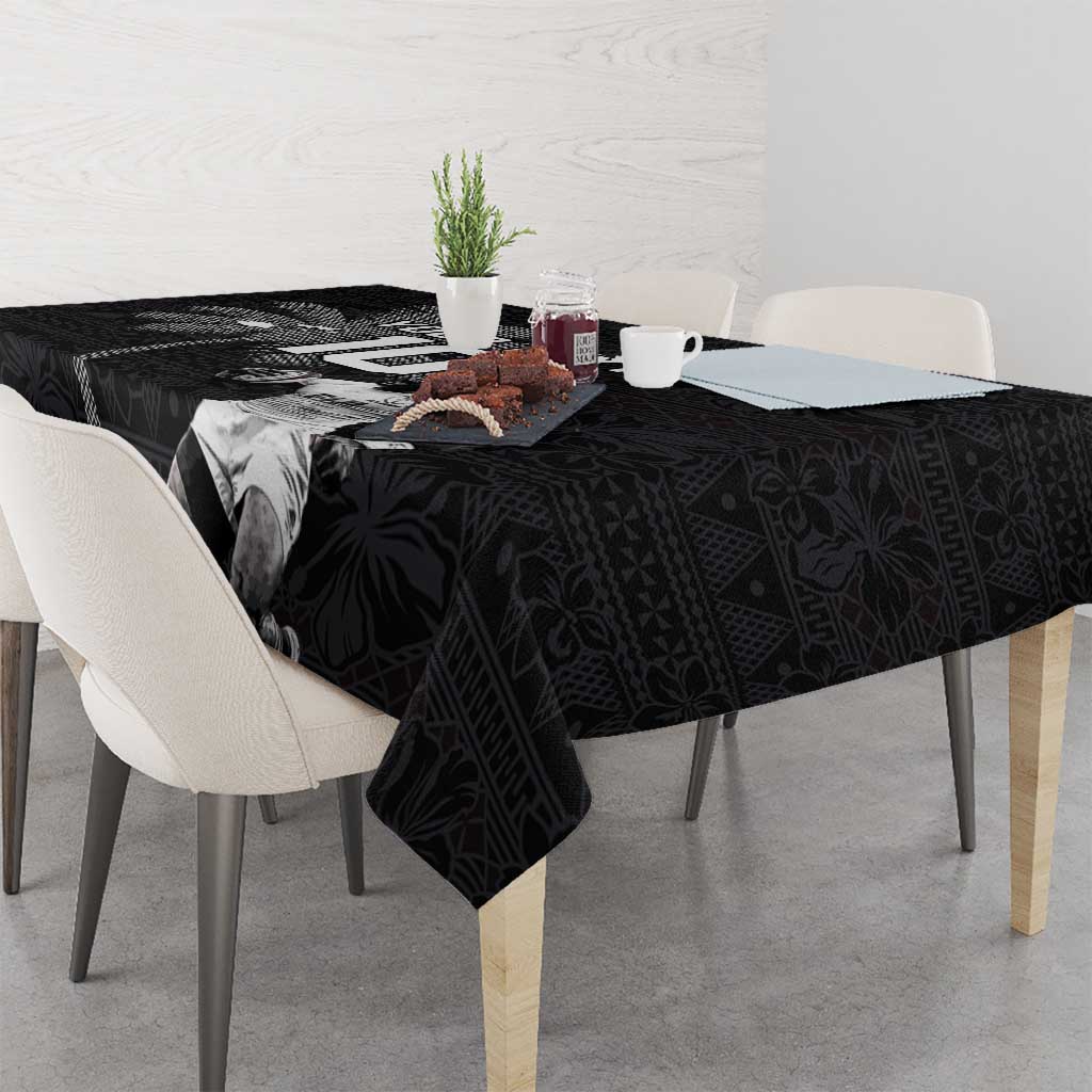 Custom Fiji Rugby Pacific Champions 2024 Tablecloth Anniversary 7 Titles - Fijians Rugby and Tapa Hibiscus Black Art LT03 - Polynesian Pride