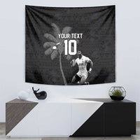Custom Fiji Rugby Pacific Champions 2024 Tapestry Anniversary 7 Titles - Fijians Rugby and Tapa Hibiscus Black Art LT03 - Polynesian Pride