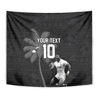 Custom Fiji Rugby Pacific Champions 2024 Tapestry Anniversary 7 Titles - Fijians Rugby and Tapa Hibiscus Black Art LT03 - Polynesian Pride