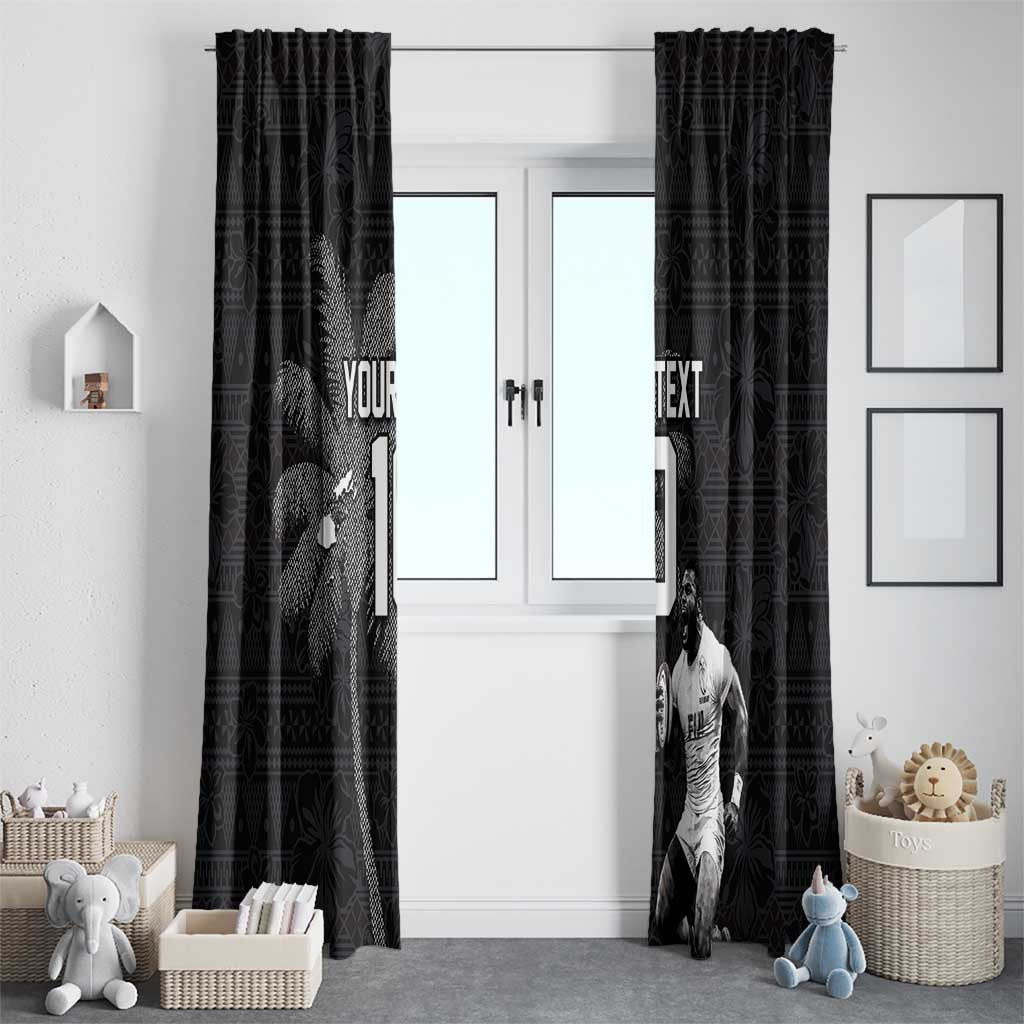 Custom Fiji Rugby Pacific Champions 2024 Window Curtain Anniversary 7 Titles - Fijians Rugby and Tapa Hibiscus Black Art LT03 - Polynesian Pride