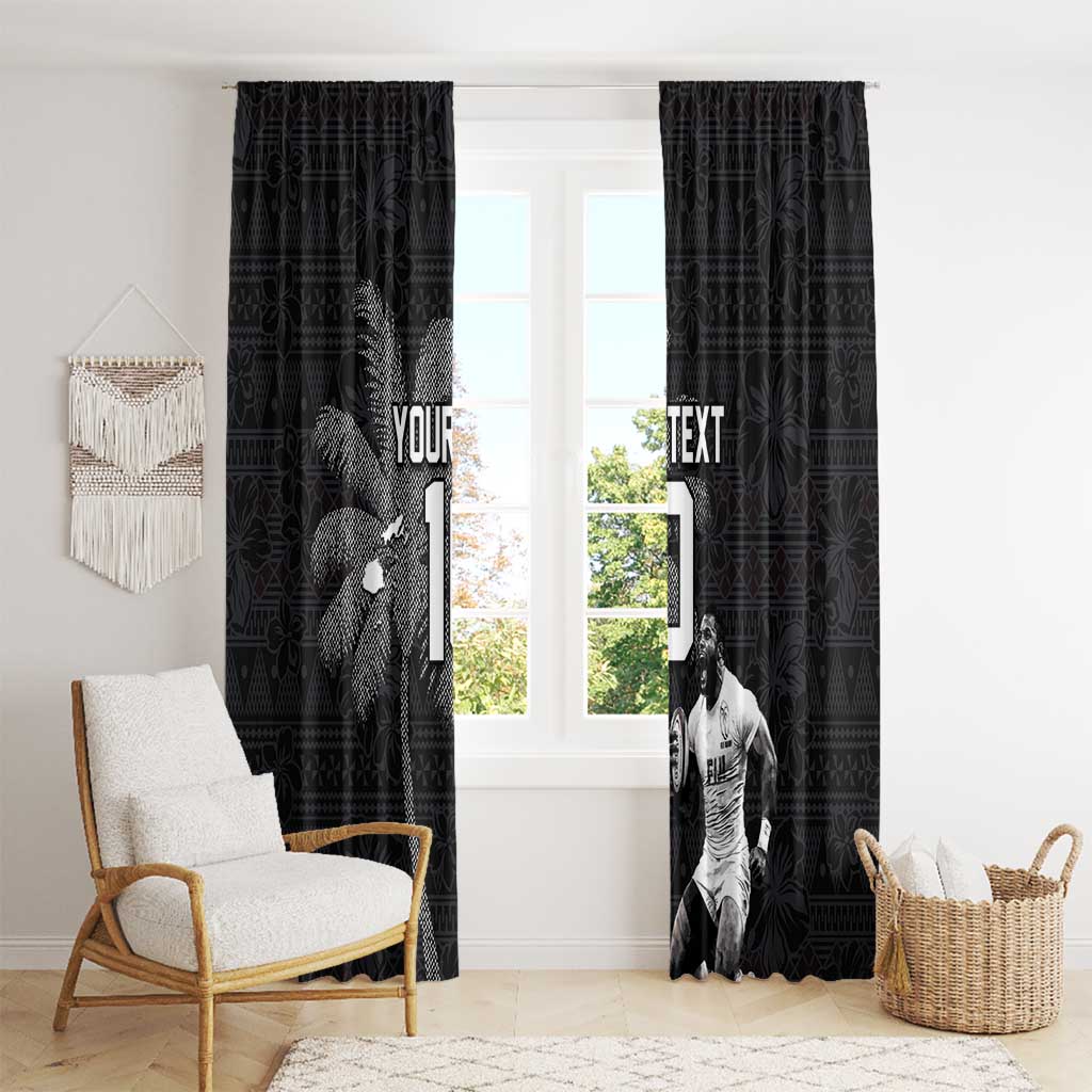 Custom Fiji Rugby Pacific Champions 2024 Window Curtain Anniversary 7 Titles - Fijians Rugby and Tapa Hibiscus Black Art LT03 - Polynesian Pride