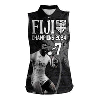 Custom Fiji Rugby Pacific Champions 2024 Women Sleeveless Polo Shirt Anniversary 7 Titles - Fijians Rugby and Tapa Hibiscus Black Art LT03 Female Black - Polynesian Pride