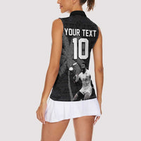 Custom Fiji Rugby Pacific Champions 2024 Women Sleeveless Polo Shirt Anniversary 7 Titles - Fijians Rugby and Tapa Hibiscus Black Art LT03 - Polynesian Pride