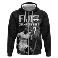 Custom Fiji Rugby Pacific Champions 2024 Zip Hoodie Anniversary 7 Titles - Fijians Rugby and Tapa Hibiscus Black Art LT03 Zip Hoodie Black - Polynesian Pride