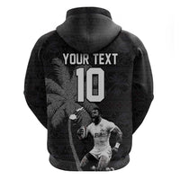 Custom Fiji Rugby Pacific Champions 2024 Zip Hoodie Anniversary 7 Titles - Fijians Rugby and Tapa Hibiscus Black Art LT03 - Polynesian Pride