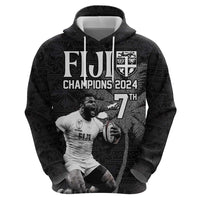 Custom Fiji Rugby Pacific Champions 2024 Zip Hoodie Anniversary 7 Titles - Fijians Rugby and Tapa Hibiscus Black Art LT03 - Polynesian Pride