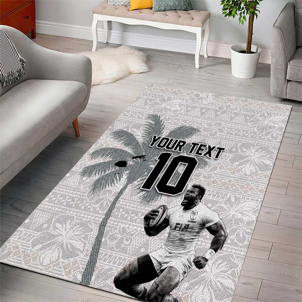 Custom Fiji Rugby Pacific Champions 2024 Area Rug Anniversary 7 Titles - Fijians Rugby and Tapa Hibiscus White Art LT03 - Polynesian Pride