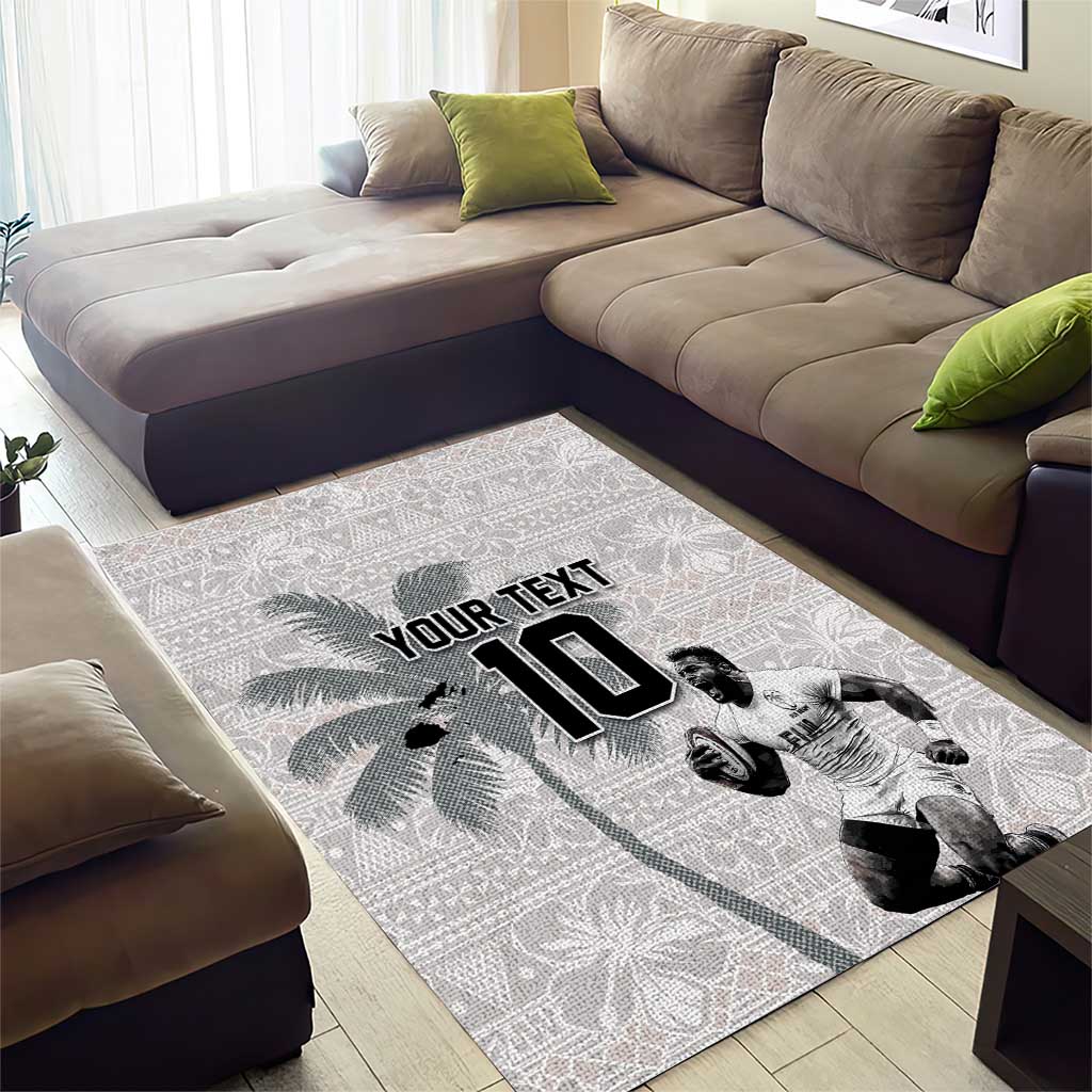 Custom Fiji Rugby Pacific Champions 2024 Area Rug Anniversary 7 Titles - Fijians Rugby and Tapa Hibiscus White Art LT03 - Polynesian Pride