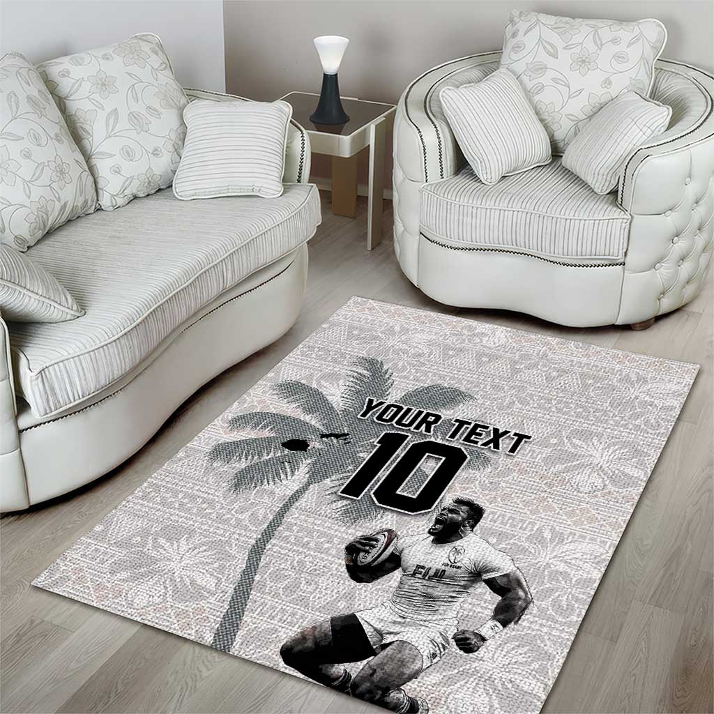Custom Fiji Rugby Pacific Champions 2024 Area Rug Anniversary 7 Titles - Fijians Rugby and Tapa Hibiscus White Art LT03 - Polynesian Pride