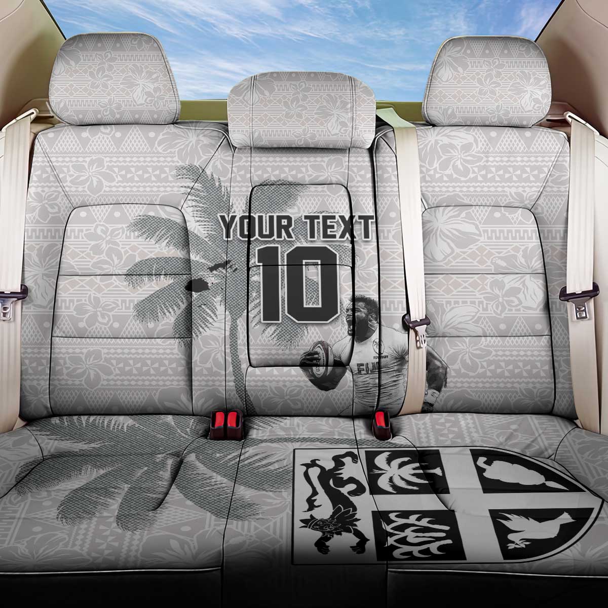 Custom Fiji Rugby Pacific Champions 2024 Back Car Seat Cover Anniversary 7 Titles - Fijians Rugby and Tapa Hibiscus White Art LT03 One Size White - Polynesian Pride